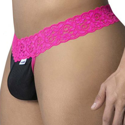 String Résille Dentelle Noir - Fuchsia CandyMan