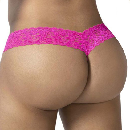 String Résille Dentelle Noir - Fuchsia CandyMan