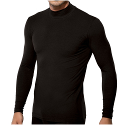 T-Shirt Col Montant Coton Modal Noir Doreanse