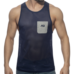 Addicted Pocket Contrast Tank Top - Navy - Grey