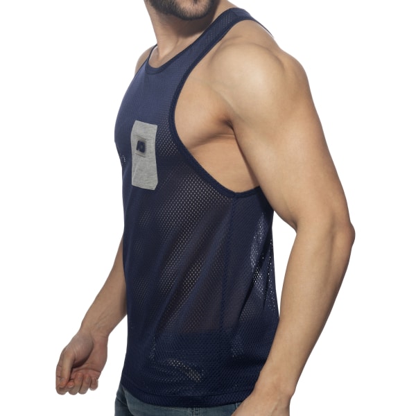 Addicted Pocket Contrast Tank Top - Navy - Grey