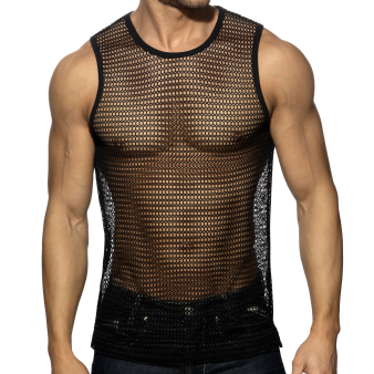 Addicted Openwork Tank Top - Black