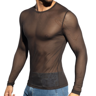 ES Collection Net Long Sleeves T-Shirt - Brown