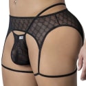 CandyMan Geometric Mesh Garter Thong - Black