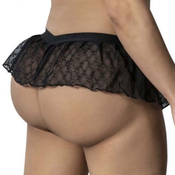 CandyMan Geometric Ruffled Mesh Thong - Black