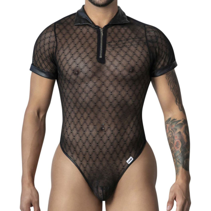 CandyMan Geometric Mesh String Bodysuit - Black