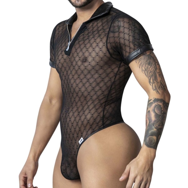 CandyMan Geometric Mesh String Bodysuit - Black