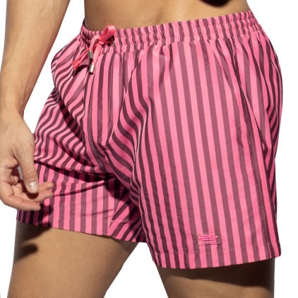 Short de Bain Long Rayé Rose Fluo ES Collection