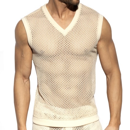 Débardeur Col V Crochet Beige ES Collection
