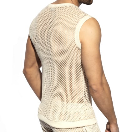 Débardeur Col V Crochet Beige ES Collection