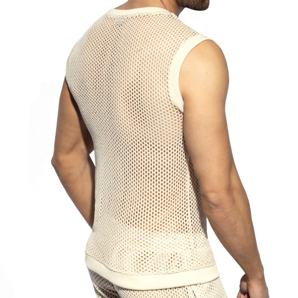 Débardeur Col V Crochet Beige ES Collection