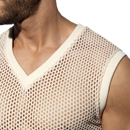 Débardeur Col V Crochet Beige ES Collection