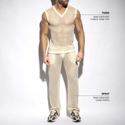 Débardeur Col V Crochet Beige ES Collection