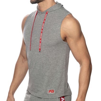 Débardeur à Capuche Bande Logo Gris Chiné Addicted