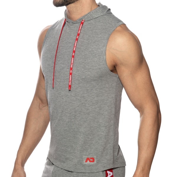 Débardeur à Capuche Bande Logo Gris Chiné Addicted