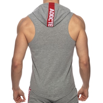 Débardeur à Capuche Bande Logo Gris Chiné Addicted