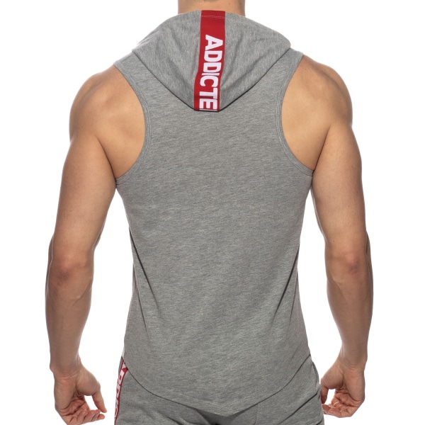 Débardeur à Capuche Bande Logo Gris Chiné Addicted
