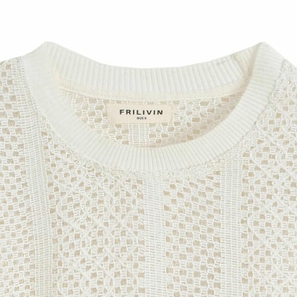 Débardeur Maille Ajourée Blanc Cassé Frilivin