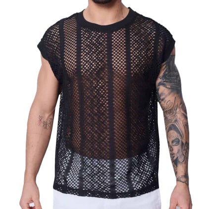 Débardeur Maille Ajourée Noir Frilivin