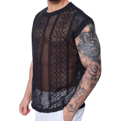 Débardeur Maille Ajourée Noir Frilivin