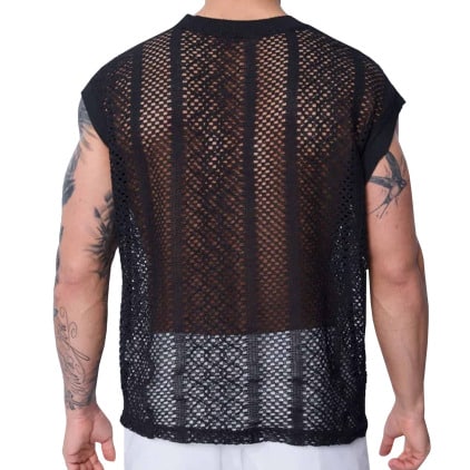Débardeur Maille Ajourée Noir Frilivin