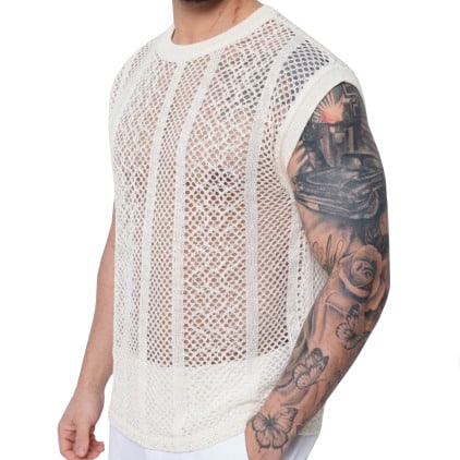 Débardeur Maille Ajourée Blanc Cassé Frilivin