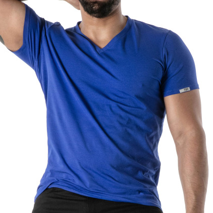 T-Shirt Col V Bleu TOF Paris
