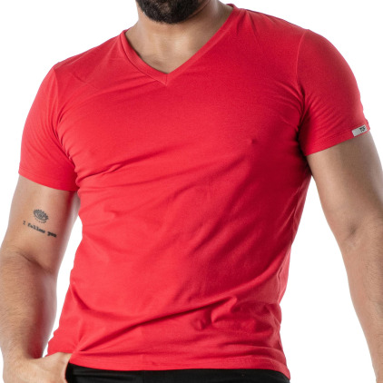 T-Shirt Col V Rouge TOF Paris