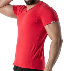 T-Shirt Col V Rouge TOF Paris