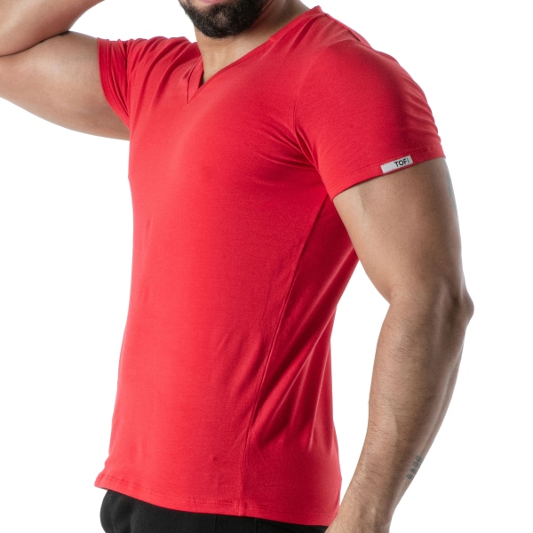 T-Shirt Col V Rouge TOF Paris