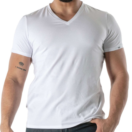 T-Shirt Col V Blanc TOF Paris