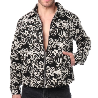 Veste en Toile Florale Noire Frilivin