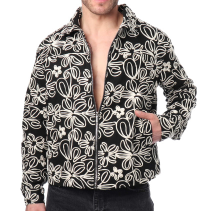 Veste en Toile Florale Noire Frilivin