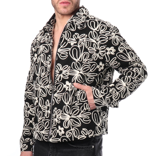Veste en Toile Florale Noire Frilivin