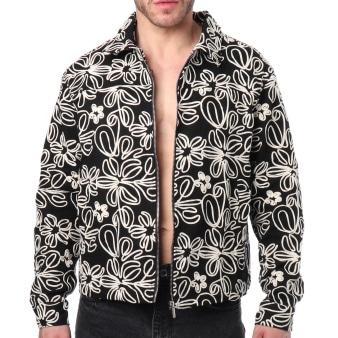 Veste en Toile Florale Noire Frilivin