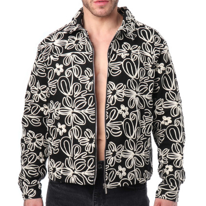 Veste en Toile Florale Noire Frilivin