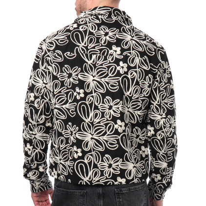 Veste en Toile Florale Noire Frilivin