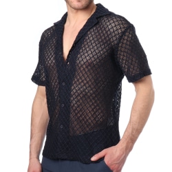 Frilivin Openwork Knit Shirt - Navy