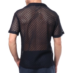Frilivin Openwork Knit Shirt - Navy