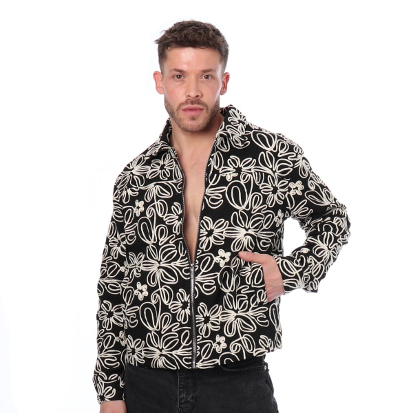Veste en Toile Florale Noire Frilivin