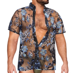 Alpha Charlie Embroidered Floral Shirt - Black - Blue