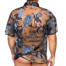 Alpha Charlie Embroidered Floral Shirt - Black - Blue