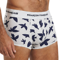 Boxer Court Oiseaux Bleu Marine Garçon Français