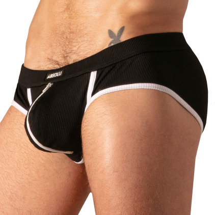 Absolu Male Rib Zipped Briefs - Black
