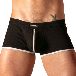 Absolu Male Rib Zipped Trunks - Black