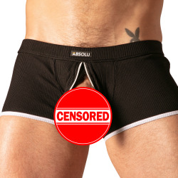 Absolu Male Rib Zipped Trunks - Black