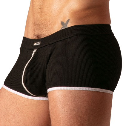 Absolu Male Rib Zipped Trunks - Black