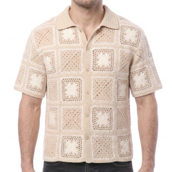 Frilivin Granny Square Shirt - Beige