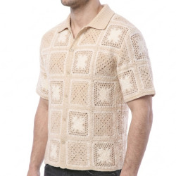 Frilivin Granny Square Shirt - Beige