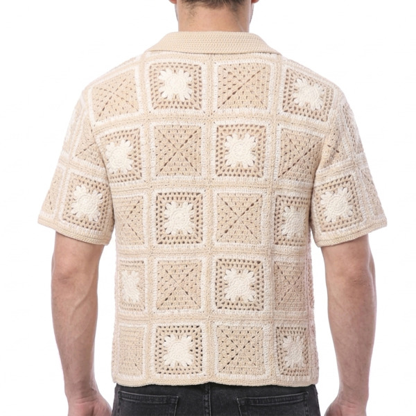Frilivin Granny Square Shirt - Beige